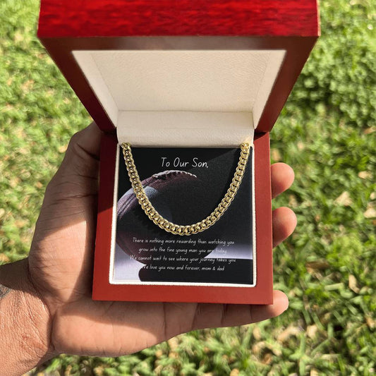 Football Themed Cuban Link Chain Necklace with Personalizable Message Card