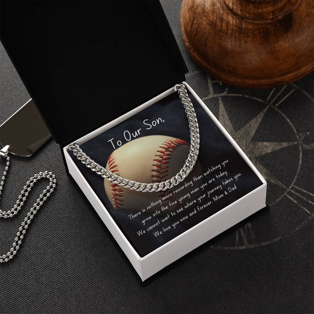 Baseball Cuban Link Chain Necklace | Gift | To Our Son | For Him | Personalizable