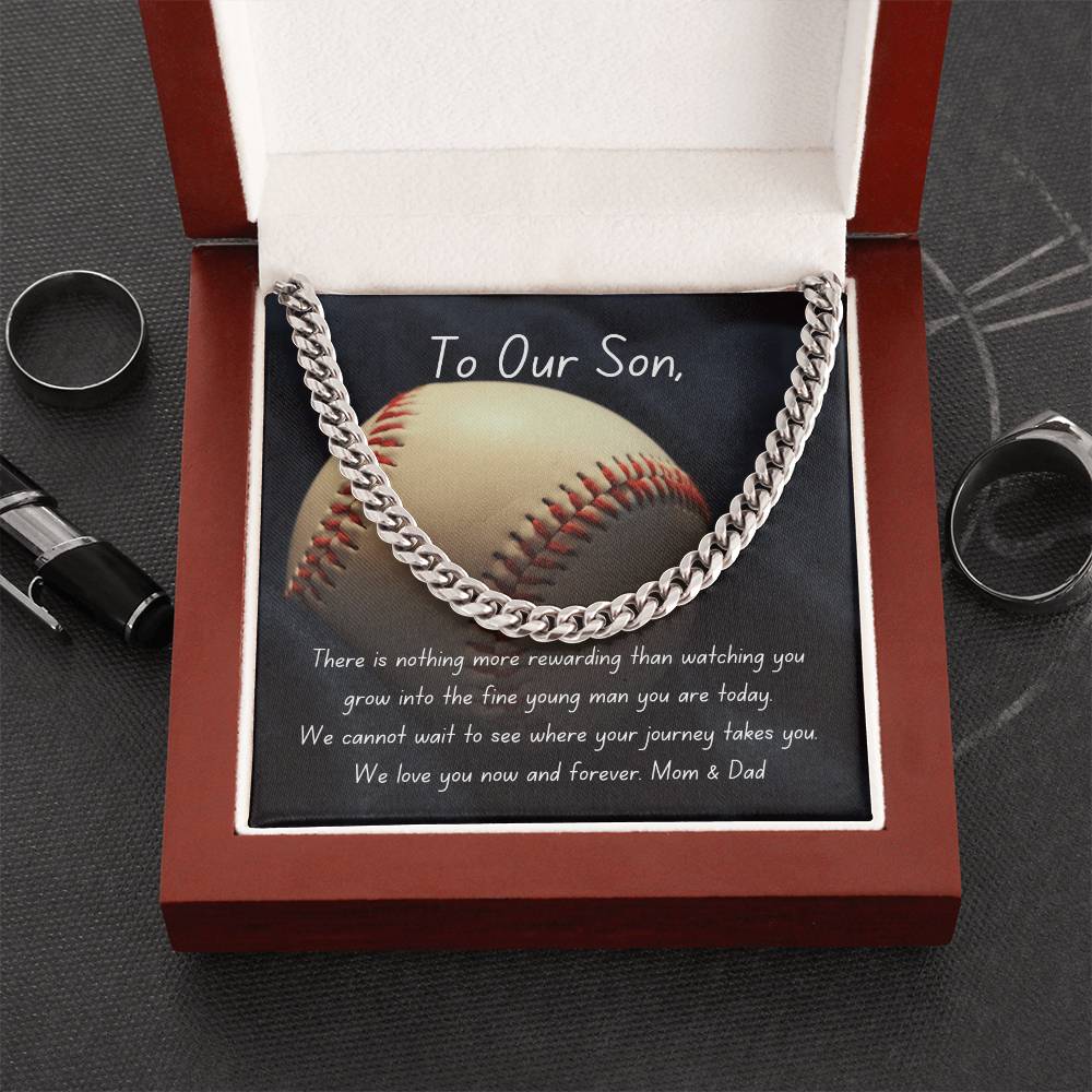 Baseball Cuban Link Chain Necklace | Gift | To Our Son | For Him | Personalizable